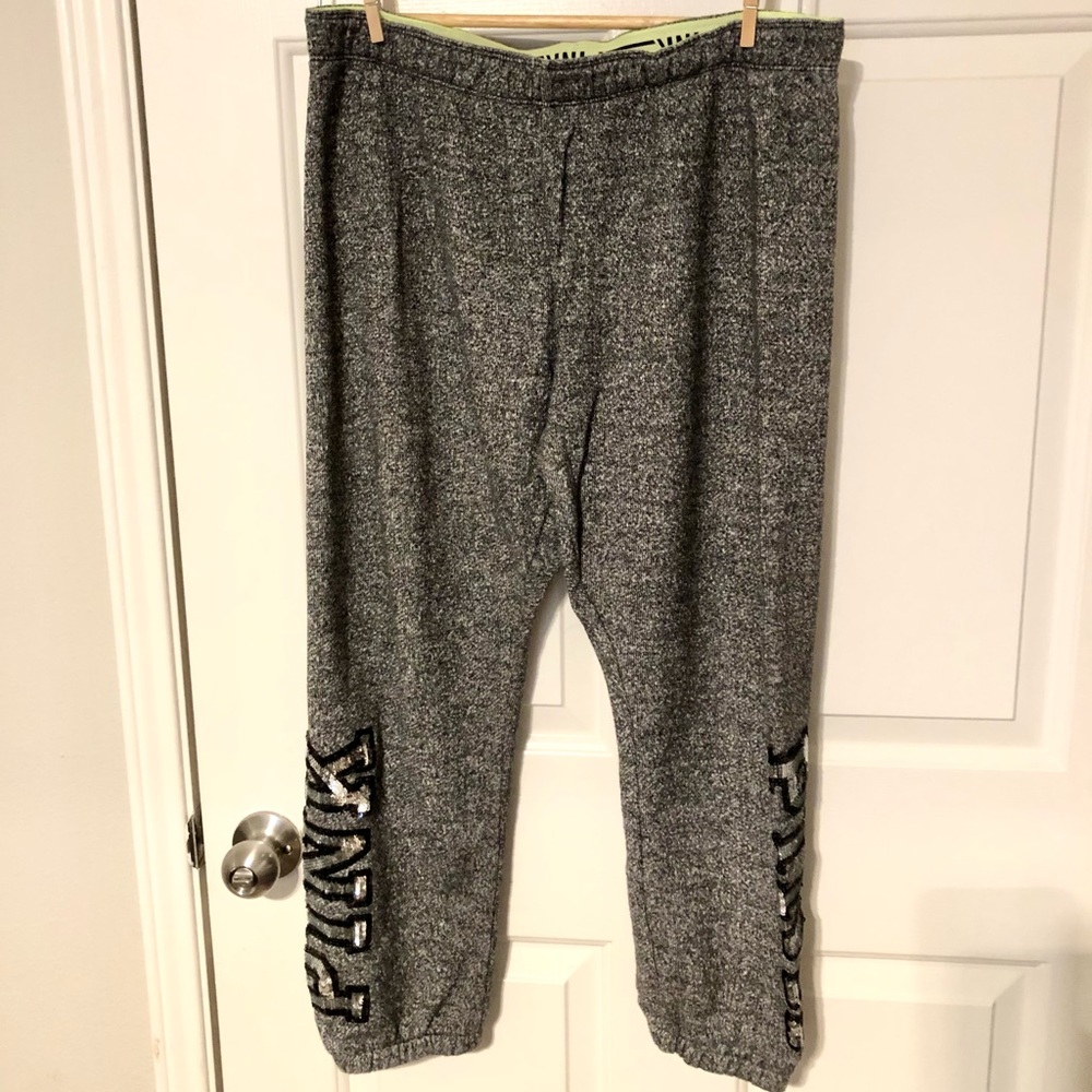 Victoria Secret Pink Sequin Bling Joggers jogging Pants Gray
